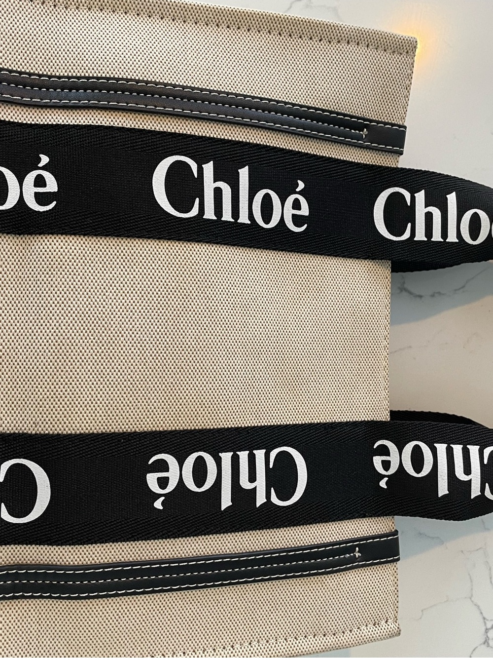 Beige Canvas Tote with Black Logo Straps - Picture 3 of 7
